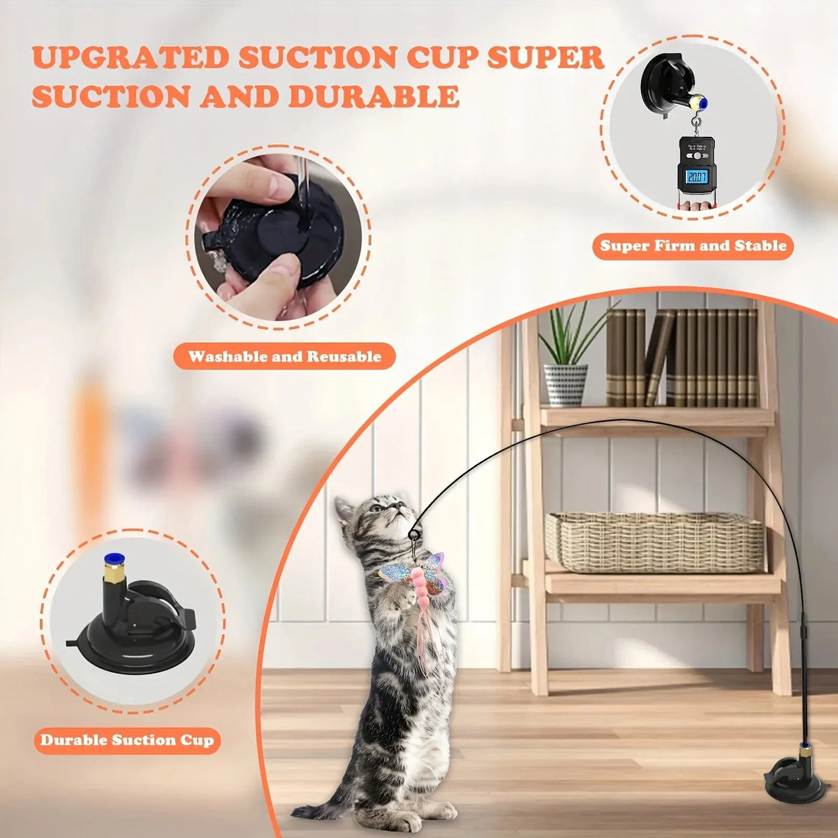 Interactive Cat Teaser Wand – Suction Cup Feather Toy