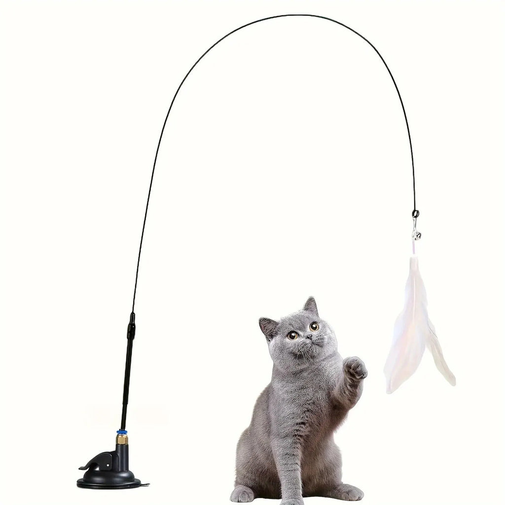 Interactive Cat Teaser Wand – Suction Cup Feather Toy