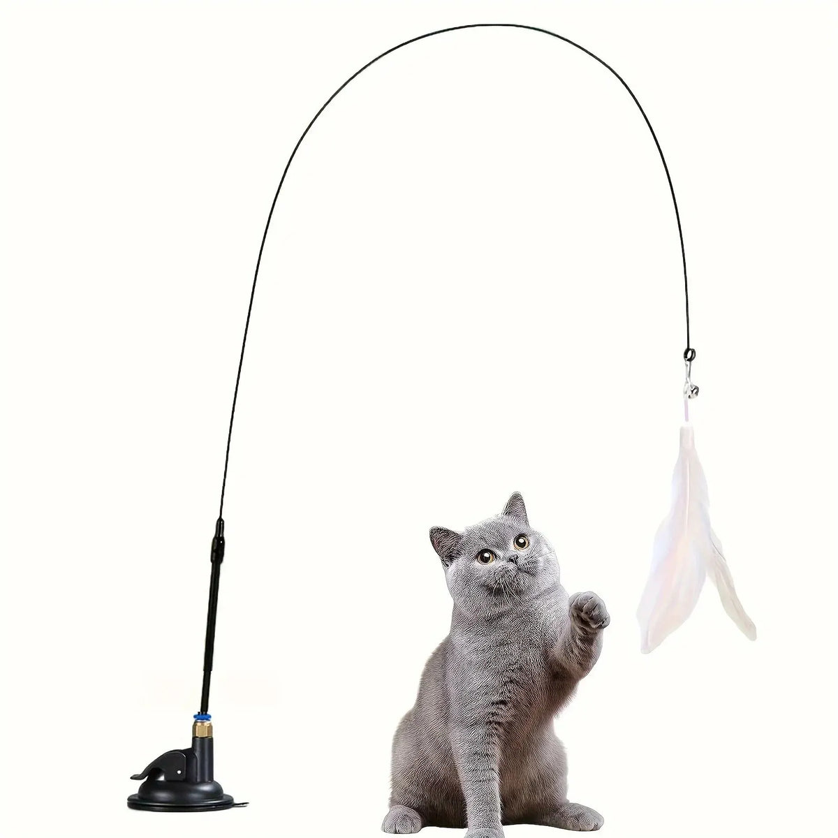 Interactive Cat Teaser Wand – Suction Cup Feather Toy