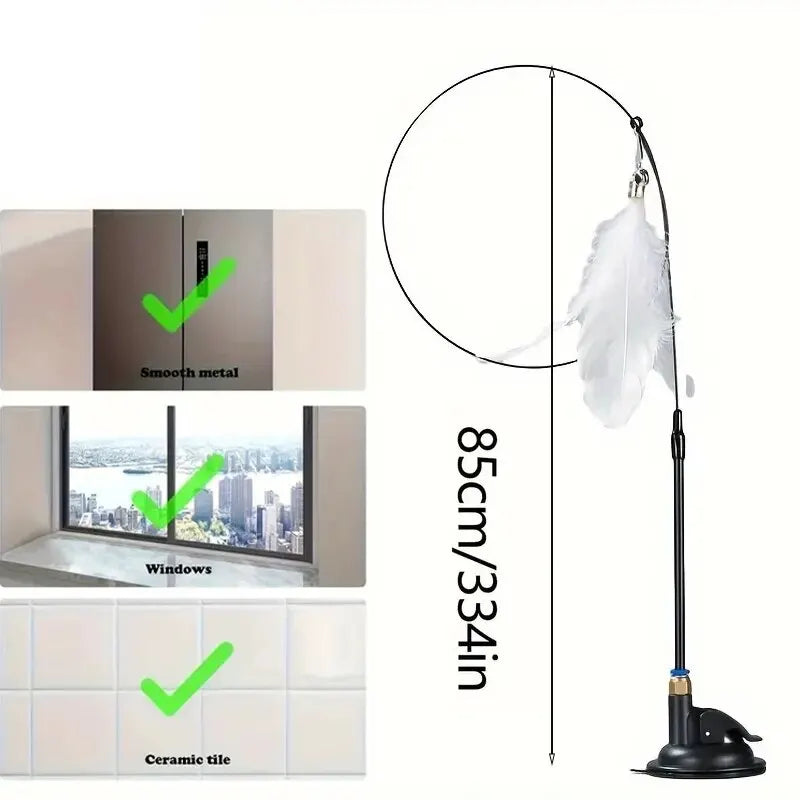 Interactive Cat Teaser Wand – Suction Cup Feather Toy