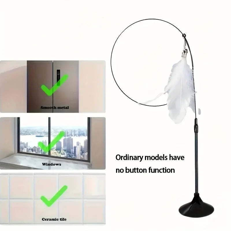 Interactive Cat Teaser Wand – Suction Cup Feather Toy