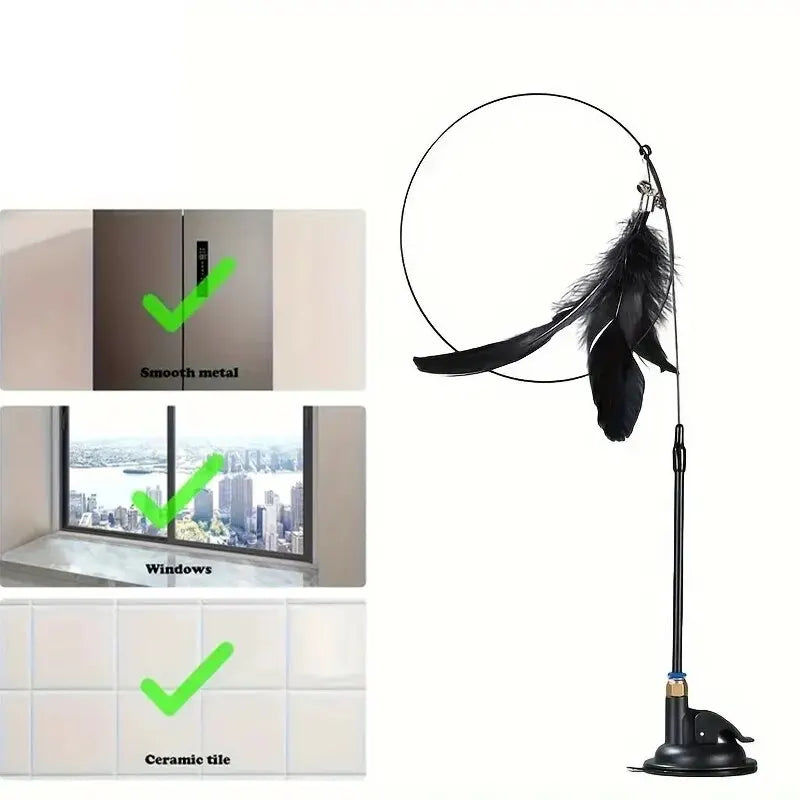 Interactive Cat Teaser Wand – Suction Cup Feather Toy