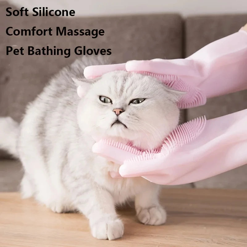 Gentle Pet Grooming Gloves – Bath, Massage & Hair Removal