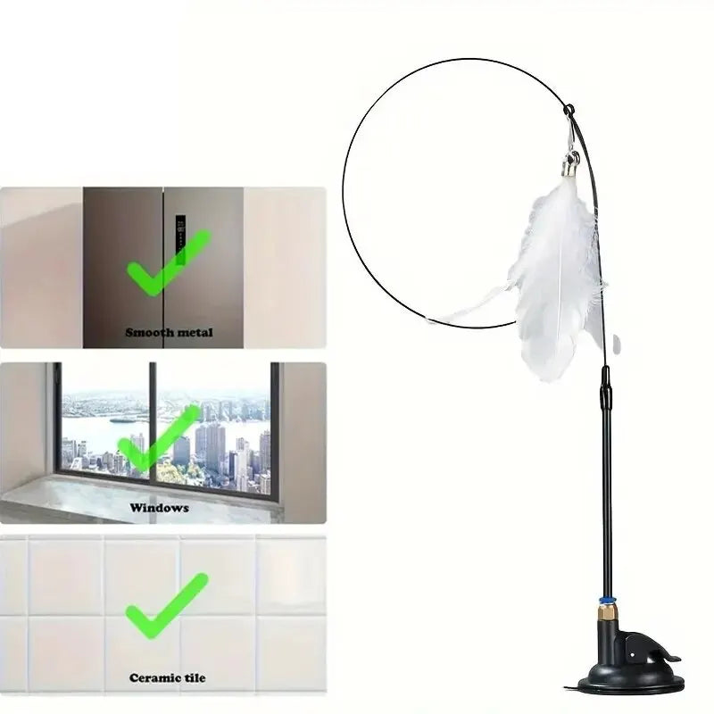 Interactive Cat Teaser Wand – Suction Cup Feather Toy
